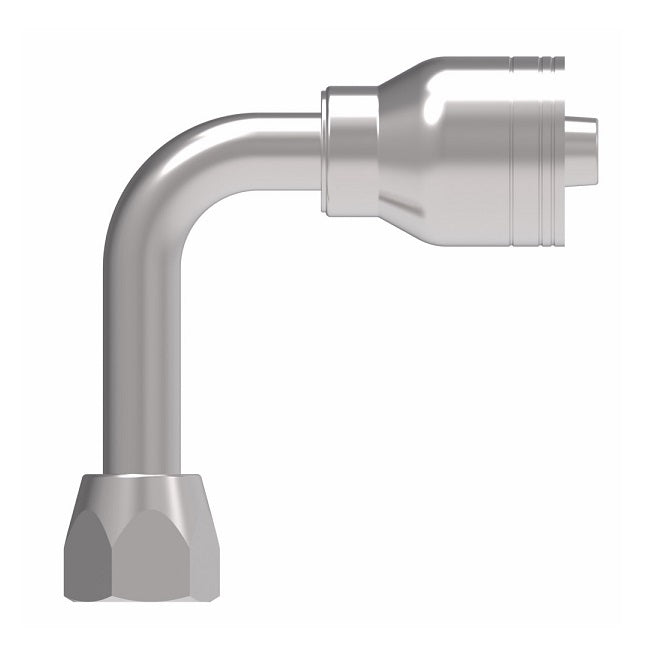 1AA8FJC8 Aeroquip by Danfoss | 1 & 2 Wire TTC Female JIC 37° Swivel 90° Long Drop Elbow (FJC) Crimp Fitting | -08 Female JIC 37° Swivel x -08 Hose Barb | Steel