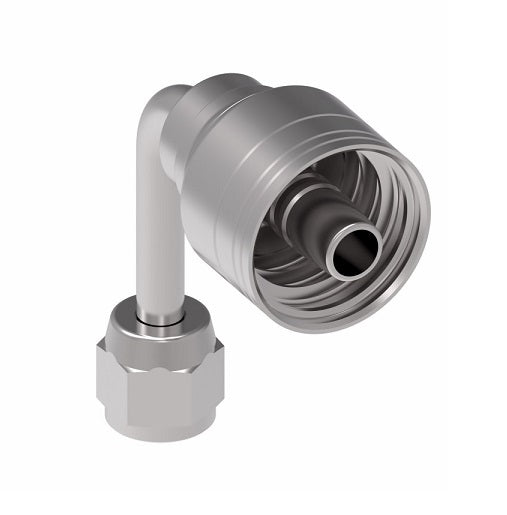 1AA5FJC4 Aeroquip by Danfoss | 1 & 2 Wire TTC Female JIC 37° Swivel 90° Long Drop Elbow (FJC) Crimp Fitting | -05 Female JIC 37° Swivel x -04 Hose Barb | Steel