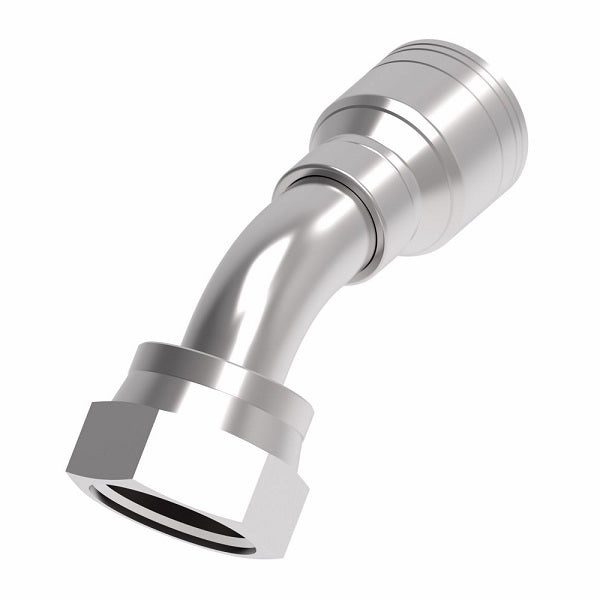 1AA12FRA8 Aeroquip by Danfoss | 1 & 2 Wire TTC Female ORS Swivel 45° Elbow (FRA) Crimp Fitting | -12 Female O-Ring Face Seal Swivel x -08 Hose Barb | Steel