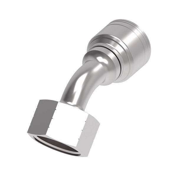 1AA20FRA16 Aeroquip by Danfoss | 1 & 2 Wire TTC Female ORS Swivel 45° Elbow (FRA) Crimp Fitting | -20 Female O-Ring Face Seal Swivel x -16 Hose Barb | Steel
