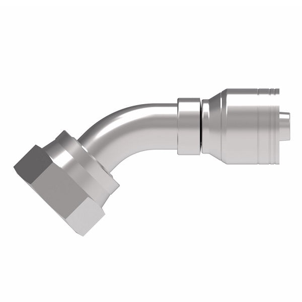 1AA12FRA8 Aeroquip by Danfoss | 1 & 2 Wire TTC Female ORS Swivel 45° Elbow (FRA) Crimp Fitting | -12 Female O-Ring Face Seal Swivel x -08 Hose Barb | Steel
