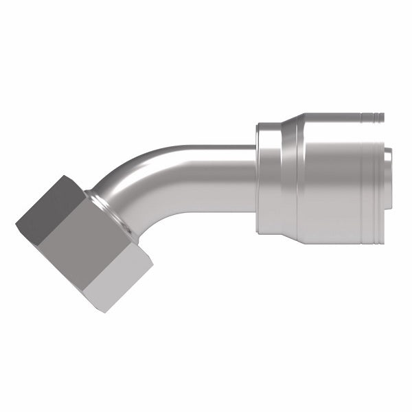 1AA16FRA16 Aeroquip by Danfoss | 1 & 2 Wire TTC Female ORS Swivel 45° Elbow (FRA) Crimp Fitting | -16 Female O-Ring Face Seal Swivel x -16 Hose Barb | Steel