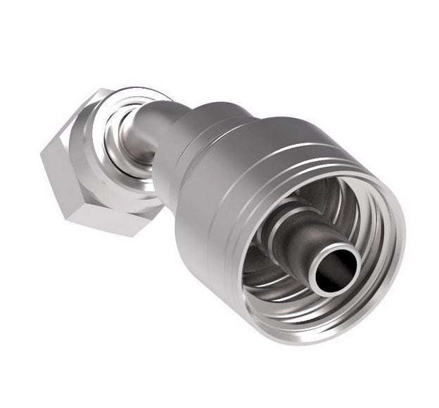 1AA6FRA4 Aeroquip by Danfoss | 1 & 2 Wire TTC Female ORS Swivel 45° Elbow (FRA) Crimp Fitting | -06 Female O-Ring Face Seal Swivel x -04 Hose Barb | Steel