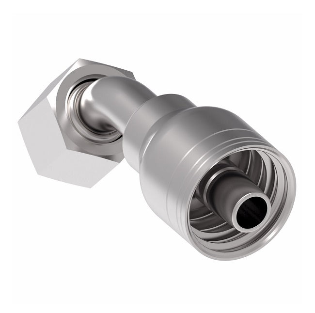 1AA8FRA8 Aeroquip by Danfoss | 1 & 2 Wire TTC Female ORS Swivel 45° Elbow (FRA) Crimp Fitting | -08 Female O-Ring Face Seal Swivel x -08 Hose Barb | Steel