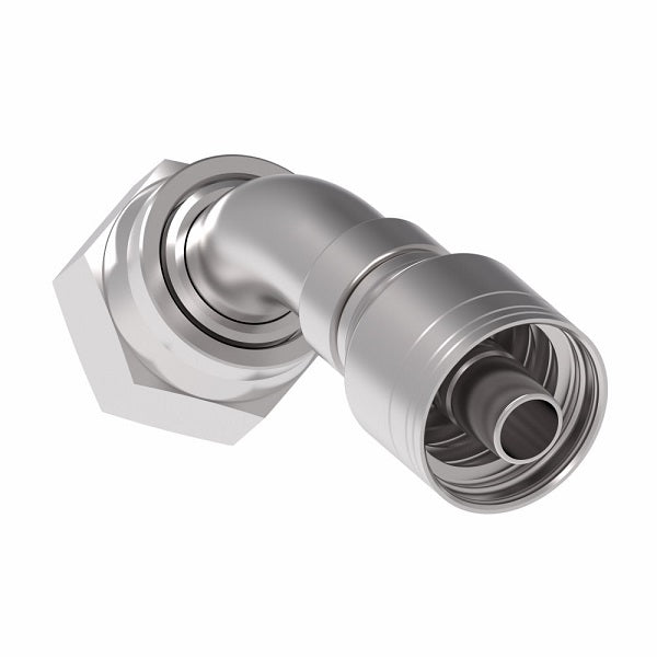 1AA12FRA8 Aeroquip by Danfoss | 1 & 2 Wire TTC Female ORS Swivel 45° Elbow (FRA) Crimp Fitting | -12 Female O-Ring Face Seal Swivel x -08 Hose Barb | Steel