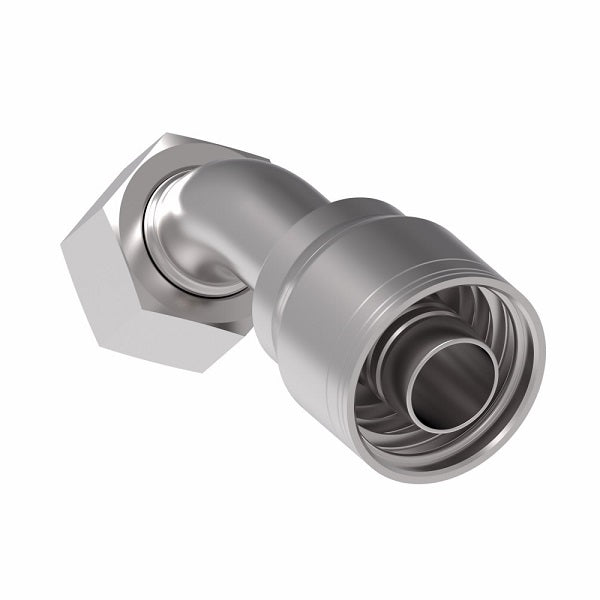 1AA12FRA12 Aeroquip by Danfoss | 1 & 2 Wire TTC Female ORS Swivel 45° Elbow (FRA) Crimp Fitting | -12 Female O-Ring Face Seal Swivel x -12 Hose Barb | Steel