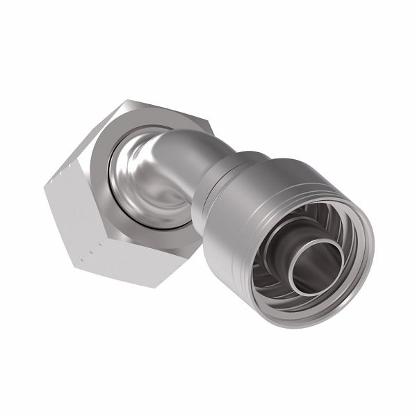 1AA16FRA12 Aeroquip by Danfoss | 1 & 2 Wire TTC Female ORS Swivel 45° Elbow (FRA) Crimp Fitting | -16 Female O-Ring Face Seal Swivel x -12 Hose Barb | Steel