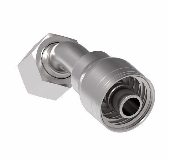 1AA6FRA6 Aeroquip by Danfoss | 1 & 2 Wire TTC Female ORS Swivel 45° Elbow (FRA) Crimp Fitting | -06 Female O-Ring Face Seal Swivel x -06 Hose Barb | Steel