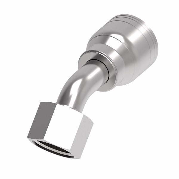 1AA6FRA6 Aeroquip by Danfoss | 1 & 2 Wire TTC Female ORS Swivel 45° Elbow (FRA) Crimp Fitting | -06 Female O-Ring Face Seal Swivel x -06 Hose Barb | Steel