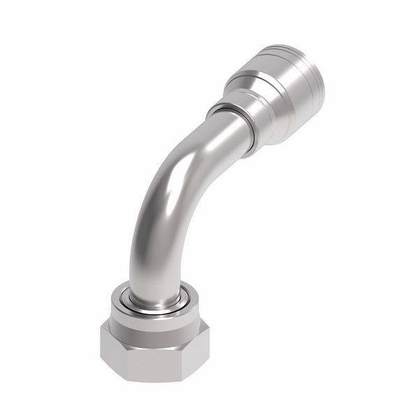 1AA12FRB8.054 Aeroquip by Danfoss | 1 & 2 Wire TTC Female ORS Swivel 90° Short Drop Elbow (FRB) Crimp Fitting | -12 Female O-Ring Face Seal Swivel x -08 Hose Barb | Steel