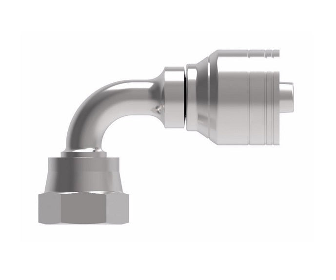 1AA16FRB12 Aeroquip by Danfoss | 1 & 2 Wire TTC Female ORS Swivel 90° Short Drop Elbow (FRB) Crimp Fitting | -16 Female O-Ring Face Seal Swivel x -12 Hose Barb | Steel
