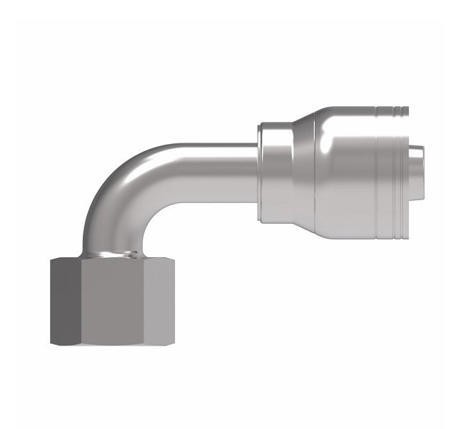 1AA12FRB12TZ Aeroquip by Danfoss | 1 & 2 Wire TTC Female ORS Swivel 90° Short Drop Elbow (FRB) Crimp Fitting | -12 Female O-Ring Face Seal Swivel x -12 Hose Barb | Zinc-Nickel Plated Steel
