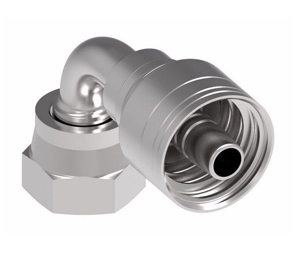 1AA4FRB6 Aeroquip by Danfoss | 1 & 2 Wire TTC Female ORS Swivel 90° Short Drop Elbow (FRB) Crimp Fitting | -04 Female O-Ring Face Seal Swivel x -06 Hose Barb | Steel