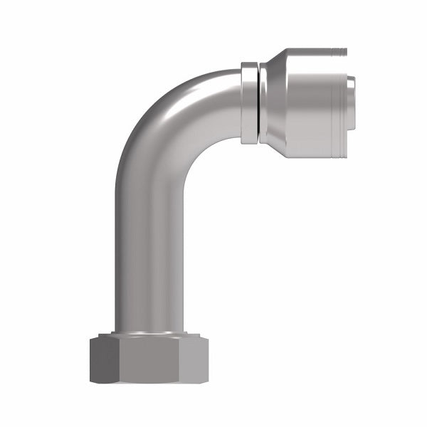 1AA24FRC20 Aeroquip by Danfoss | 1 & 2 Wire TTC Female ORS Swivel 90° Long Drop Elbow (FRC) Crimp Fitting | -24 Female O-Ring Face Seal Swivel x -20 Hose Barb | Steel