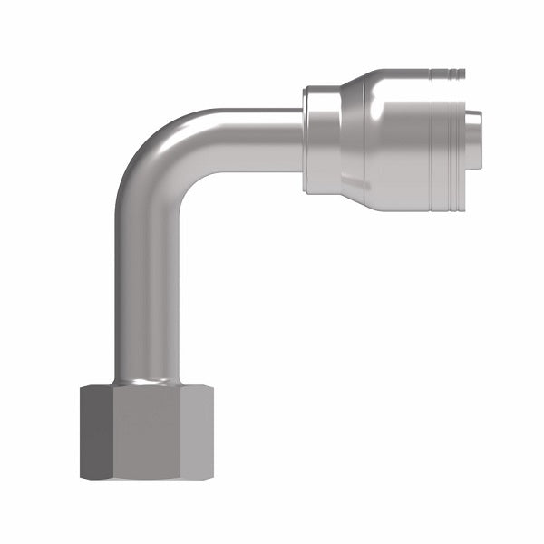 1AA10FRC10 Aeroquip by Danfoss | 1 & 2 Wire TTC Female ORS Swivel 90° Long Drop Elbow (FRC) Crimp Fitting | -10 Female O-Ring Face Seal Swivel x -10 Hose Barb | Steel