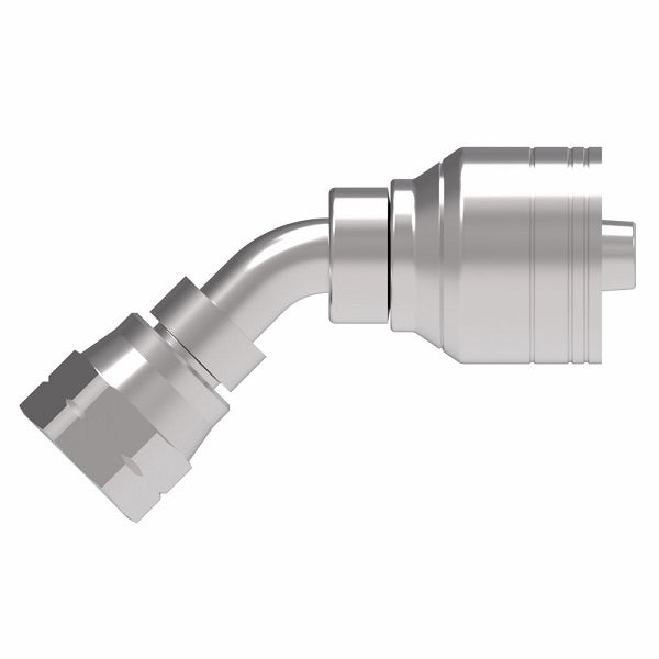 1AA6FSA6 Aeroquip by Danfoss | Female SAE 45° Swivel 45° Tube Elbow (FSA) TTC Crimp Fitting | -06 Female SAE 45° Swivel x -06 Hose Barb | Steel
