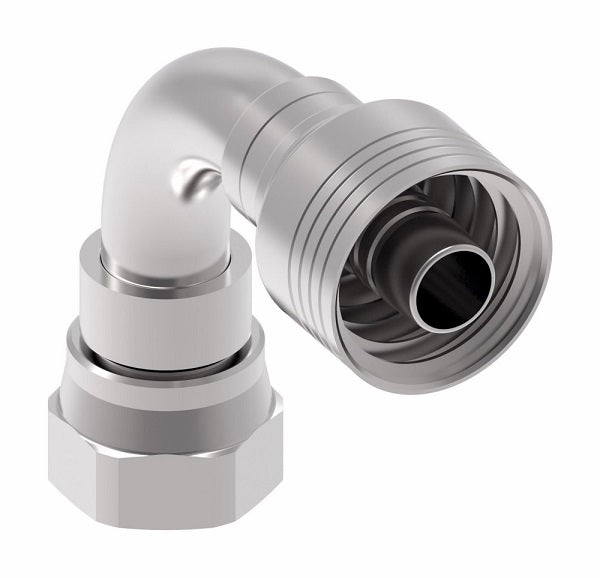 1AA6FSB6 Aeroquip by Danfoss | Female SAE 45° Swivel 90° Tube Elbow (FSB) TTC Crimp Fitting | -06 Female SAE 45° Swivel x -06 Hose Barb | Steel