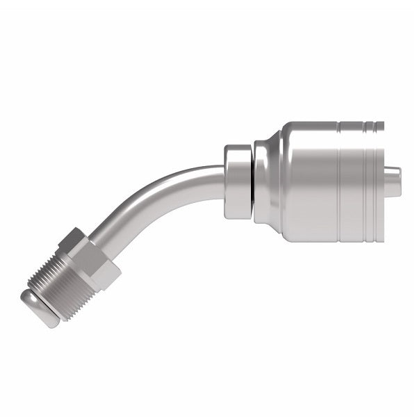 1AA6MFA6 Aeroquip by Danfoss | 1 & 2 Wire TTC Male SAE Inverted Flare Swivel 45° Elbow (MFA) Crimp Fitting | -06 Male SAE Inverted Flare Swivel x -06 Hose Barb | Steel