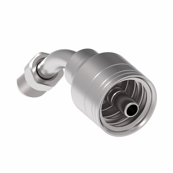 1AA6MFA6 Aeroquip by Danfoss | 1 & 2 Wire TTC Male SAE Inverted Flare Swivel 45° Elbow (MFA) Crimp Fitting | -06 Male SAE Inverted Flare Swivel x -06 Hose Barb | Steel
