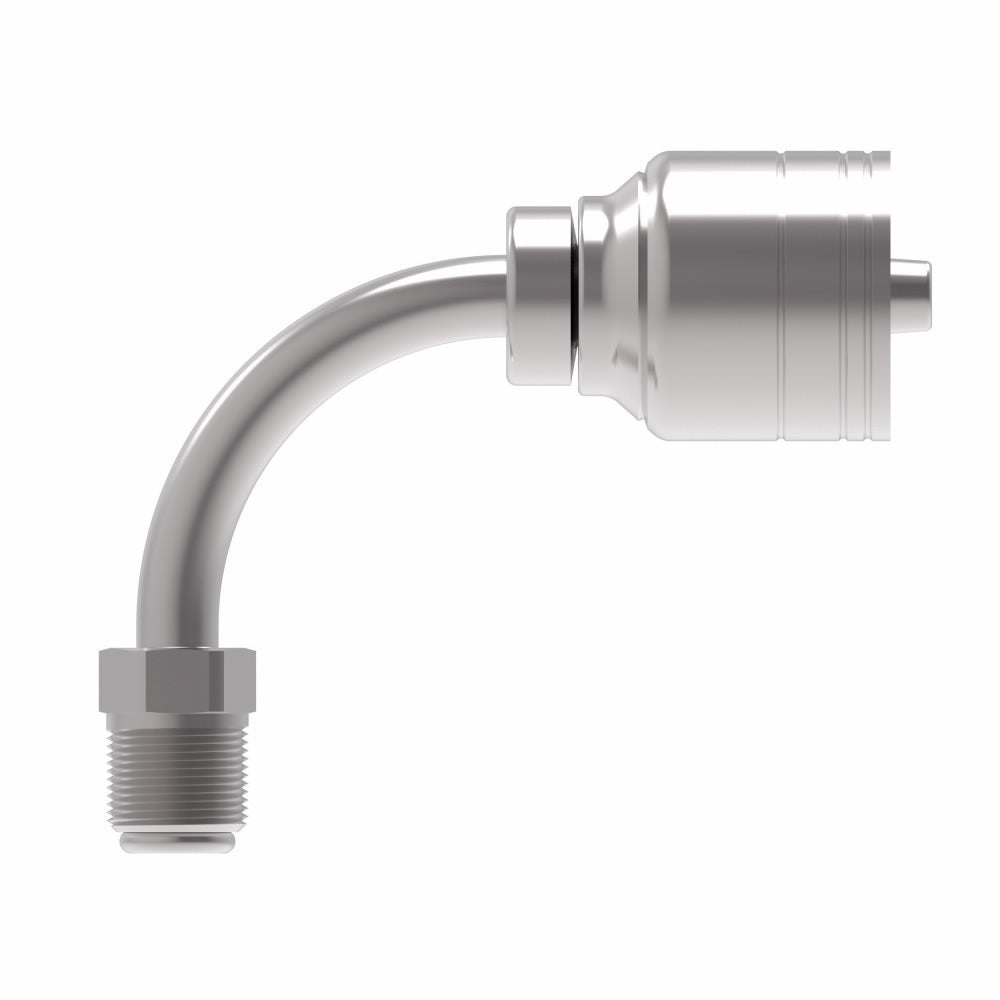1AA6MFB6 Aeroquip by Danfoss | 1 & 2 Wire TTC Male SAE Inverted Flare Swivel 90° Elbow (MFB) Crimp Fitting | -06 Male SAE Inverted Flare Swivel x -06 Hose Barb | Steel
