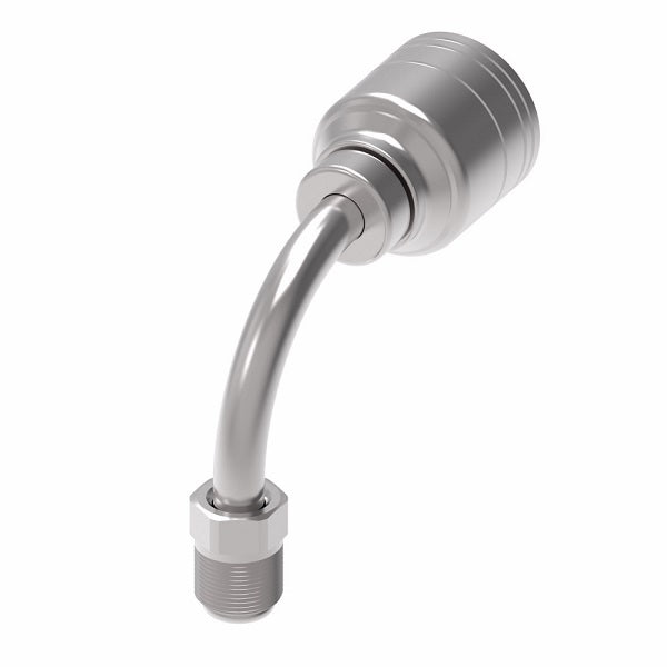 1AA6MFB6 Aeroquip by Danfoss | 1 & 2 Wire TTC Male SAE Inverted Flare Swivel 90° Elbow (MFB) Crimp Fitting | -06 Male SAE Inverted Flare Swivel x -06 Hose Barb | Steel