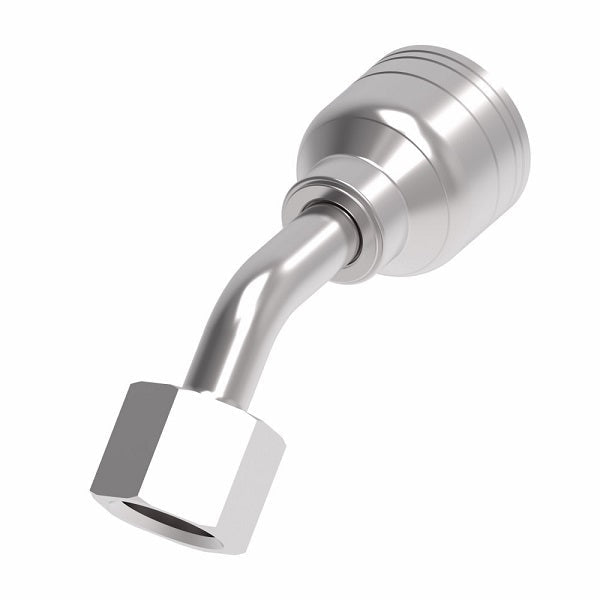 1A6BFA6 Aeroquip by Danfoss | 1 & 2 Wire TTC JIS/BSPP Female Swivel 45° Elbow (BFA) Crimp Fitting | -06 Female BSPP Swivel x -06 Hose Barb | Steel