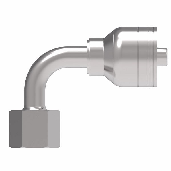 1A8BFB8 Aeroquip by Danfoss | 1 & 2 Wire TTC JIS/BSPP Female Swivel 90° Elbow (BFB) Crimp Fitting | -08 Female BSPP Swivel x -08 Hose Barb | Steel