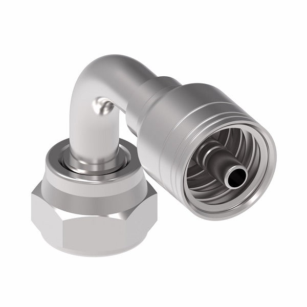 1A8BFB6 Aeroquip by Danfoss | 1 & 2 Wire TTC JIS/BSPP Female Swivel 90° Elbow (BFB) Crimp Fitting | -08 Female BSPP Swivel x -06 Hose Barb | Steel