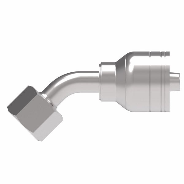 1A8DLA6 Aeroquip by Danfoss | 1 & 2 Wire TTC DKO Female Swivel, Light Duty, 45° Elbow (DLA) Crimp Fitting | L10 Female DKO/DIN x -06 Hose Barb | Steel