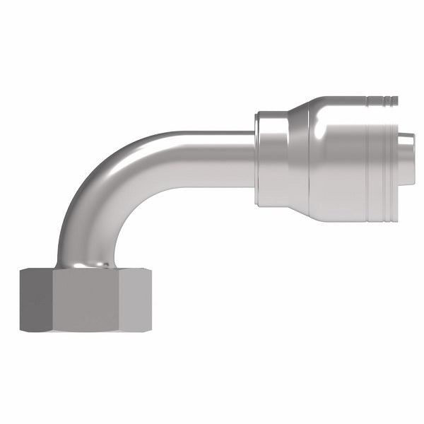 1A16DLB10 Aeroquip by Danfoss | 1 & 2 Wire TTC DKO Female Swivel, Light Duty, 90° Elbow (DLB) Crimp Fitting | L18 Female DKO/DIN x -10 Hose Barb | Steel