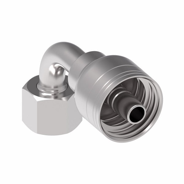 1A10DLB6 Aeroquip by Danfoss | 1 & 2 Wire TTC DKO Female Swivel, Light Duty, 90° Elbow (DLB) Crimp Fitting | L12 Female DKO/DIN x -06 Hose Barb | Steel