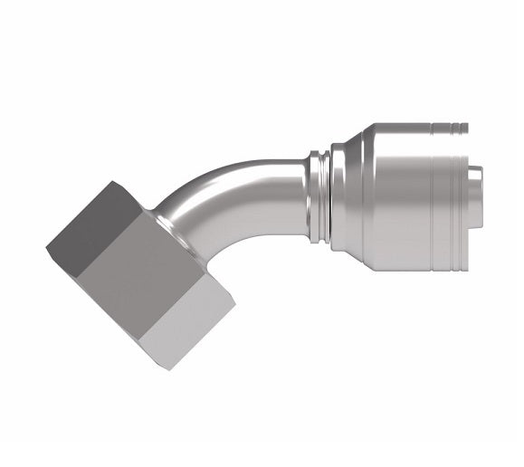 1A20DSA12 Aeroquip by Danfoss | 1 & 2 Wire TTC DKO Female Swivel, Heavy Duty, 45° Elbow (DSA) Crimp Fitting | S25 Female DKO/DIN x -12 Hose Barb | Steel