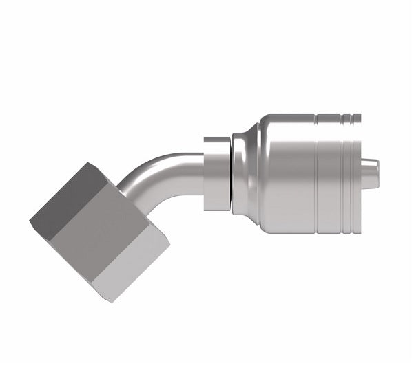 1A12DSA8 Aeroquip by Danfoss | 1 & 2 Wire TTC DKO Female Swivel, Heavy Duty, 45° Elbow (DSA) Crimp Fitting | S16 Female DKO/DIN x -08 Hose Barb | Steel