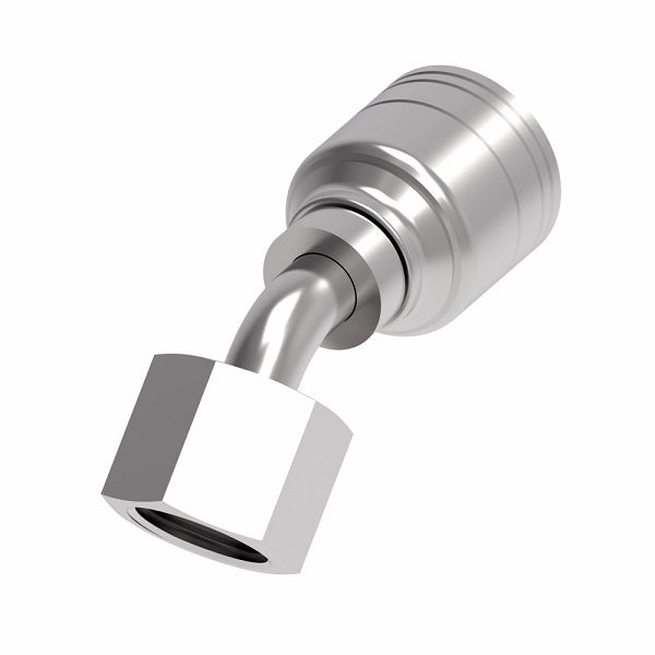 1A12DSA8 Aeroquip by Danfoss | 1 & 2 Wire TTC DKO Female Swivel, Heavy Duty, 45° Elbow (DSA) Crimp Fitting | S16 Female DKO/DIN x -08 Hose Barb | Steel