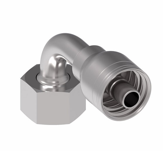 1A12DSB8 Aeroquip by Danfoss | 1 & 2 Wire TTC DKO Female Swivel, Heavy Duty, 90° Elbow (DSB) Crimp Fitting | S12 Female DKO/DIN x -08 Hose Barb | Steel
