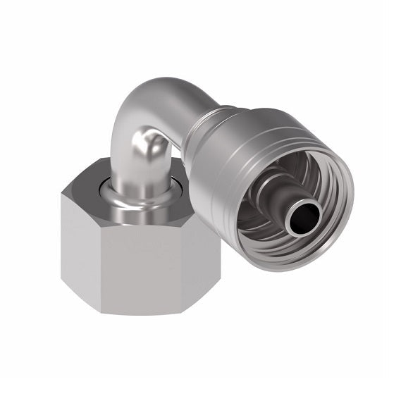 1A16DSB10 Aeroquip by Danfoss | 1 & 2 Wire TTC DKO Female Swivel, Heavy Duty, 90° Elbow (DSB) Crimp Fitting | S16 Female DKO/DIN x -10 Hose Barb | Steel