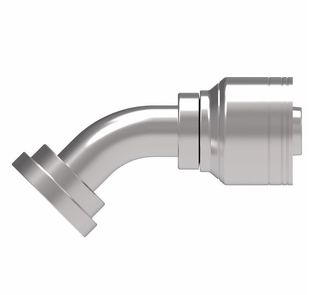 1A24FLA32 Aeroquip by Danfoss | 1 & 2 Wire TTC SAE Code 61 Split Flange 45° Elbow (FLA) Crimp Fitting | -24 Code 61 Split Flange x -32 Hose Barb | Steel