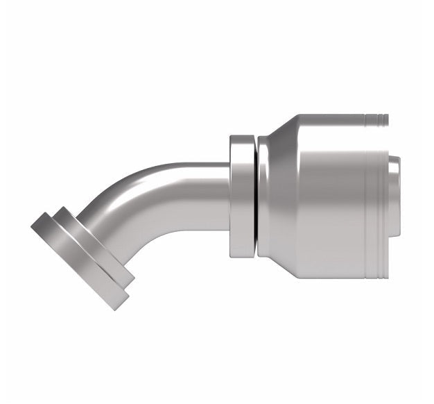 1A20FLA20 Aeroquip by Danfoss | 1 & 2 Wire TTC SAE Code 61 Split Flange 45° Elbow (FLA) Crimp Fitting | -20 Code 61 Split Flange x -20 Hose Barb | Steel