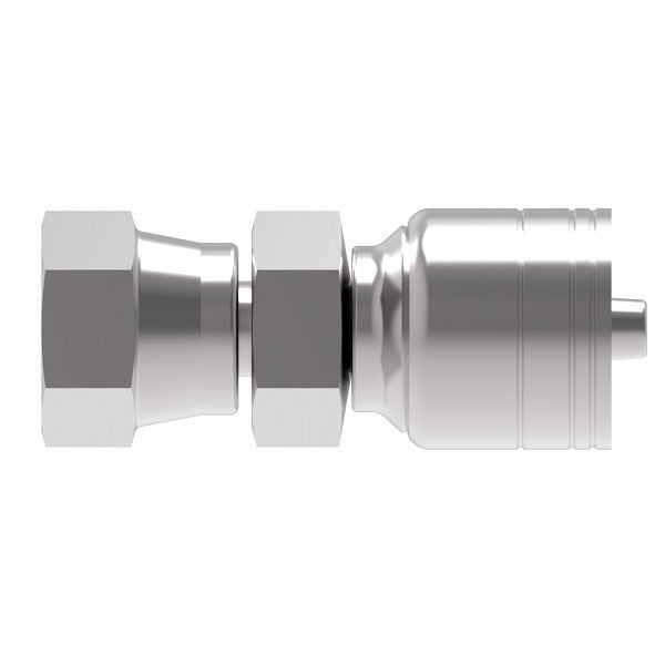 1A6KF6 Aeroquip by Danfoss | 1 & 2 Wire TTC Female Komatsu Swivel (KF) Crimp Fitting | -06 Female Komatsu Swivel x -06 Hose Barb | Steel