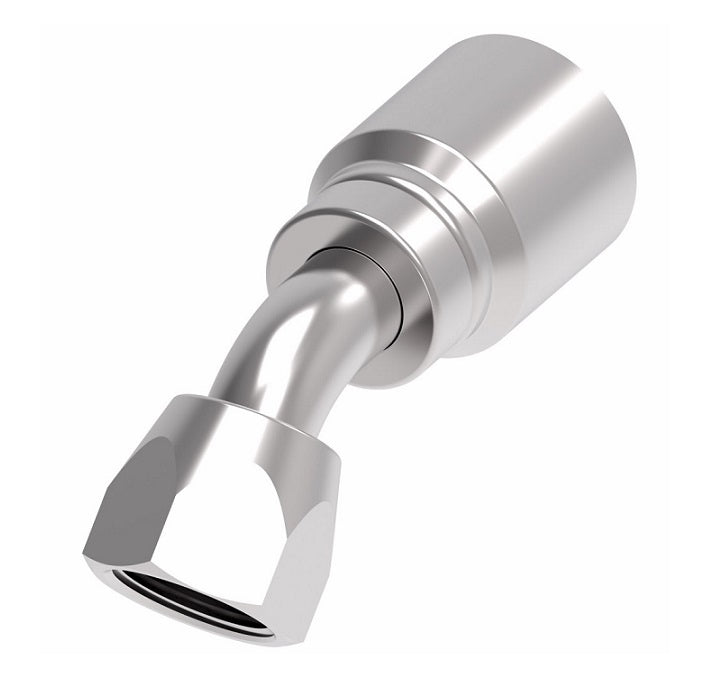 1GA12FJA12 Aeroquip by Danfoss | 1 & 2 Wire OTC Female JIC 37° Swivel 45° Elbow (FJA) Crimp Fitting | -12 Female JIC 37° Swivel x -12 Hose Barb | Steel