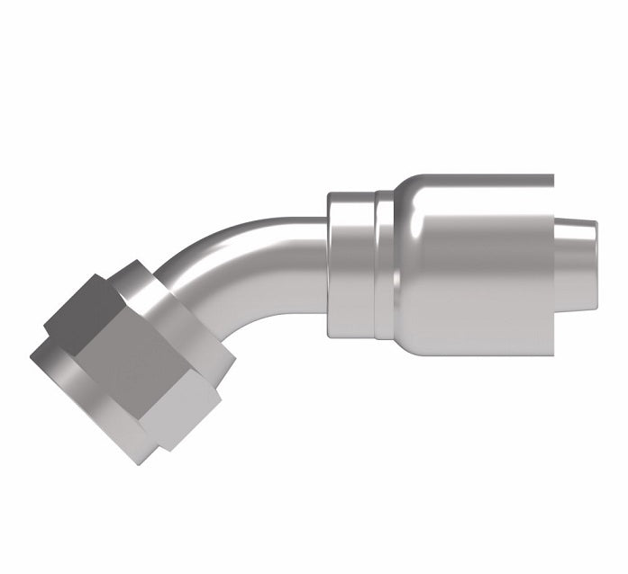 1GA6FJA6 Aeroquip by Danfoss | 1 & 2 Wire OTC Female JIC 37° Swivel 45° Elbow (FJA) Crimp Fitting | -06 Female JIC 37° Swivel x -06 Hose Barb | Steel