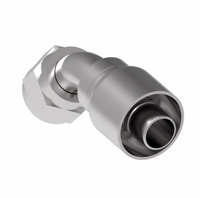 1GA10FJA8 Aeroquip by Danfoss | 1 & 2 Wire OTC Female JIC 37° Swivel 45° Elbow (FJA) Crimp Fitting | -10 Female JIC 37° Swivel x -08 Hose Barb | Steel