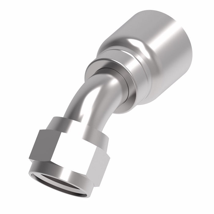 1GA10FJA10 Aeroquip by Danfoss | 1 & 2 Wire OTC Female JIC 37° Swivel 45° Elbow (FJA) Crimp Fitting | -10 Female JIC 37° Swivel x -10 Hose Barb | Steel