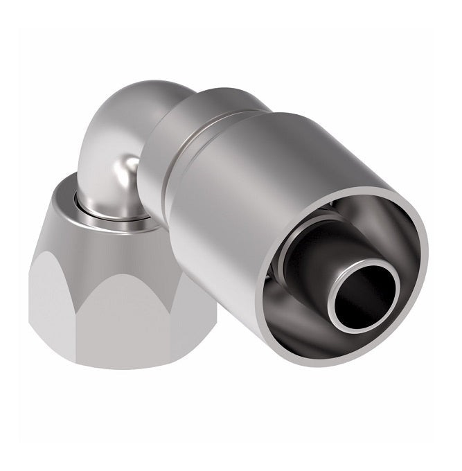 1GA8FJB6 Aeroquip by Danfoss | 1 & 2 Wire OTC Female JIC 37° Swivel 90° Elbow (FJB) Crimp Fitting | -08 Female JIC 37° Swivel x -06 Hose Barb | Steel