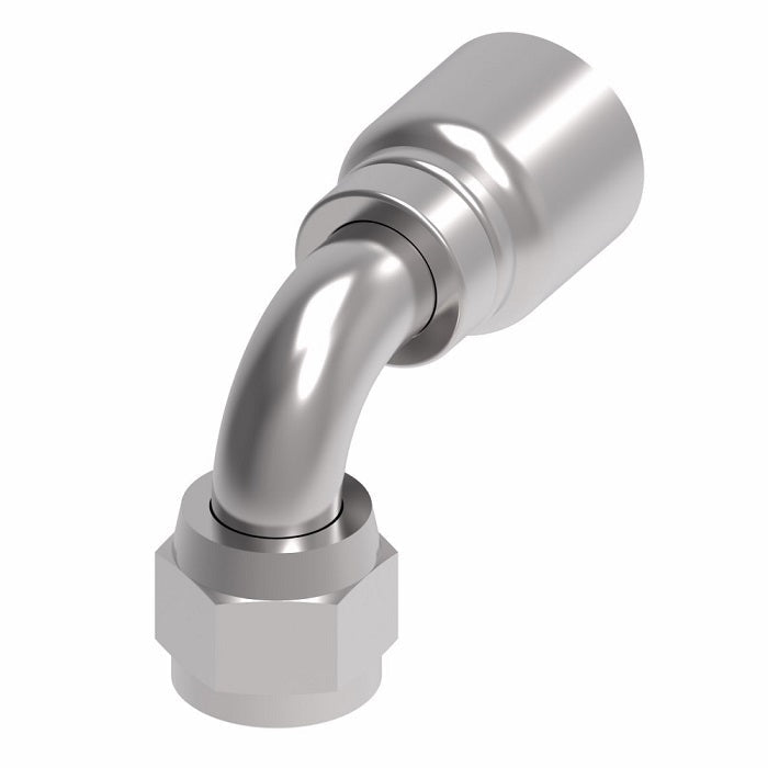 1GA6FJB8 Aeroquip by Danfoss | 1 & 2 Wire OTC Female JIC 37° Swivel 90° Elbow (FJB) Crimp Fitting | -06 Female JIC 37° Swivel x -08 Hose Barb | Steel