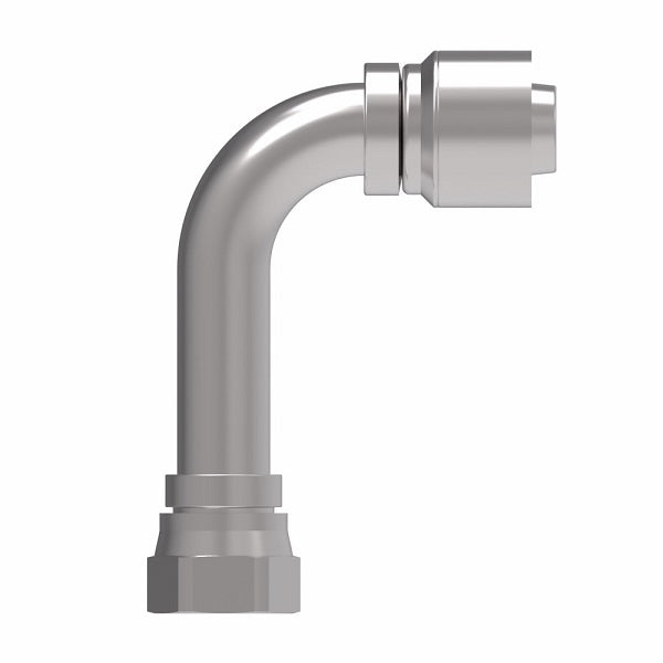 1GA20FJC20 Aeroquip by Danfoss | 1 & 2 Wire OTC Female JIC 37° Swivel 90° Long Drop Elbow (FJC) Crimp Fitting | -20 Female JIC 37° Swivel x -20 Hose Barb | Steel
