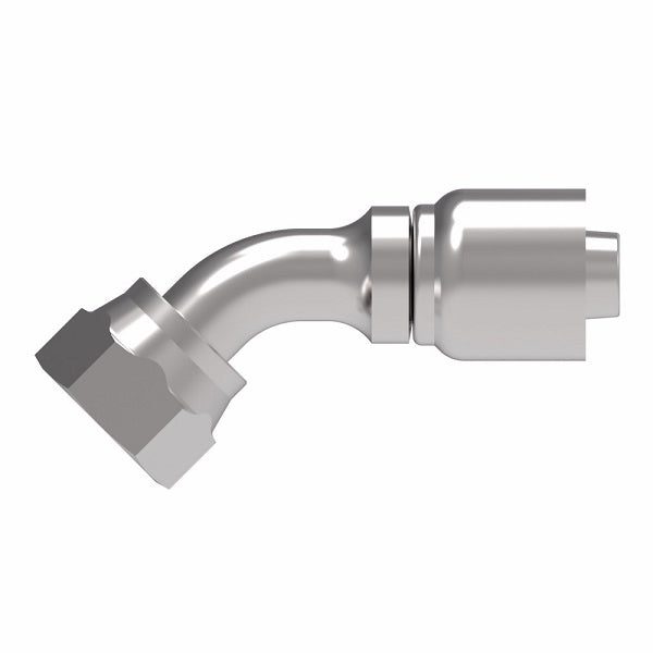 1GA6FRA6 Aeroquip by Danfoss | 1 & 2 Wire OTC Female ORS Swivel 45° Elbow (FRA) Crimp Fitting | -06 Female O-Ring Face Seal Swivel x -06 Hose Barb | Steel