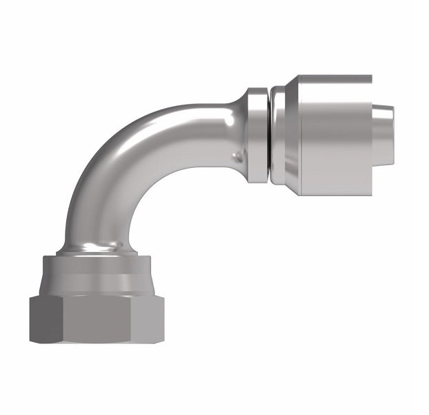 1GA8FRB8 Aeroquip by Danfoss | 1 & 2 Wire OTC Female ORS Swivel 90° Short Drop Elbow (FRB) Crimp Fitting | -08 Female O-Ring Face Seal Swivel x -08 Hose Barb | Steel