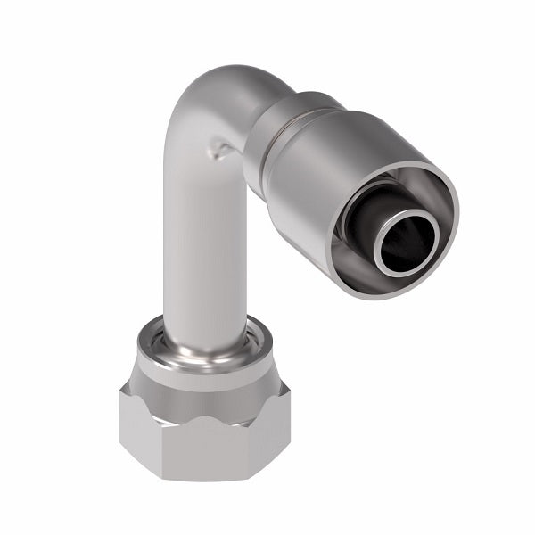 1GA20FRC20 Aeroquip by Danfoss | 1 & 2 Wire OTC Female ORS Swivel 90° Long Drop Elbow (FRC) Crimp Fitting | -20 Female O-Ring Face Seal Swivel x -20 Hose Barb | Steel