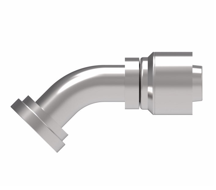 1G24FLA24 Aeroquip by Danfoss | 1 & 2 Wire OTC SAE Code 61 Split Flange 45° Elbow (FLA) Crimp Fitting | -24 Code 61 Split Flange x -24 Hose Barb | Steel
